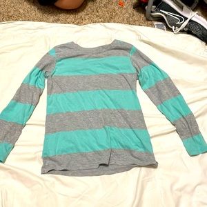 Long sleeve grey and teal shirt